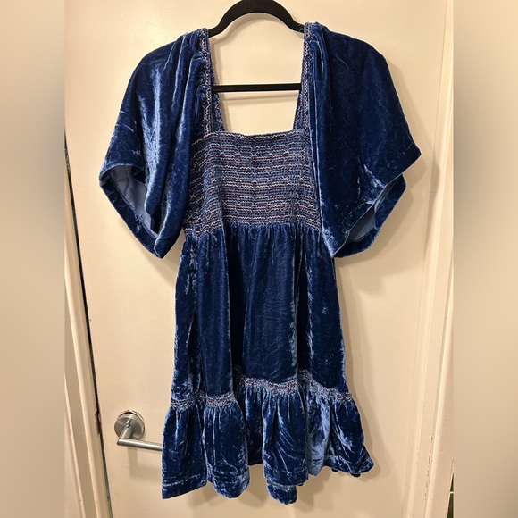 NWT Free People Shaded Lake Blue Velvet Dress - Picture 3 of 5